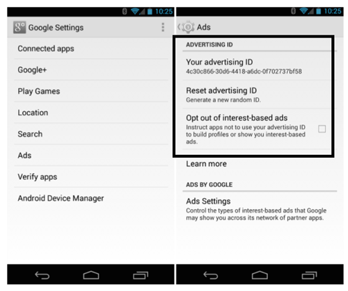 Screenshot of Android Privacy Settings