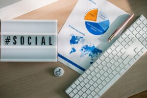 A marketing analytics report with a social media sign, representing influencer marketing performance data.