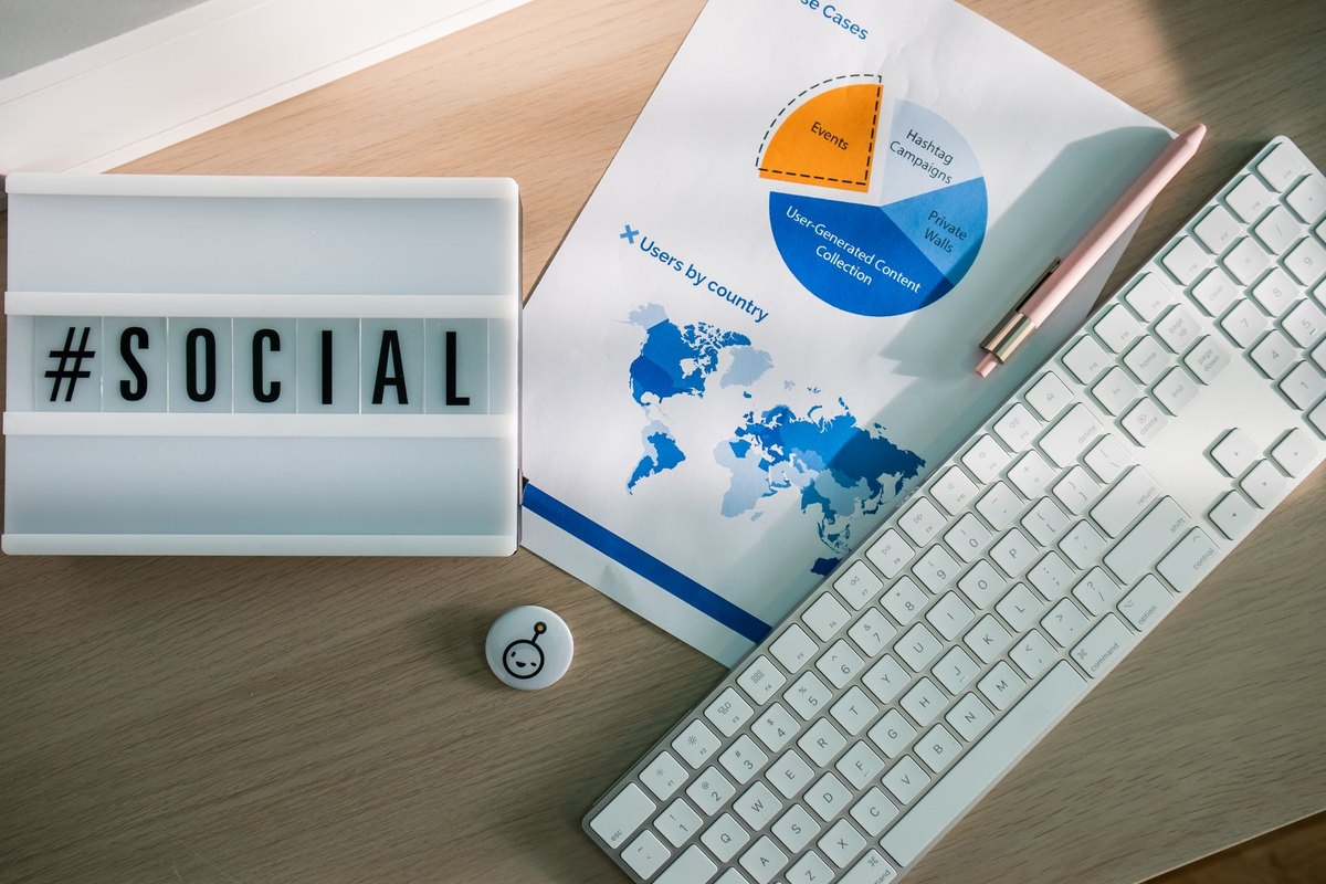 A marketing analytics report with a social media sign, representing influencer marketing performance data.